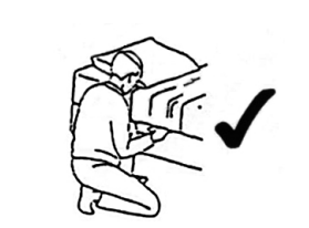 Cartoon person kneeling to make the bed.